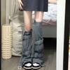 Womens Harajuku Punk Rock Denim Leg Warmer Socks Gothic Bandage Buckled Knee High Foot Cover Aesthetic Grunge Streetwear