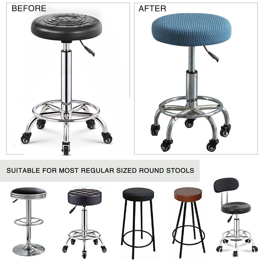 Solid Color Round Chair Cover Dining Stool Cover Elastic Chair Cushion Cover Washable Bar Seat Cover Seat Slipcover Thickened