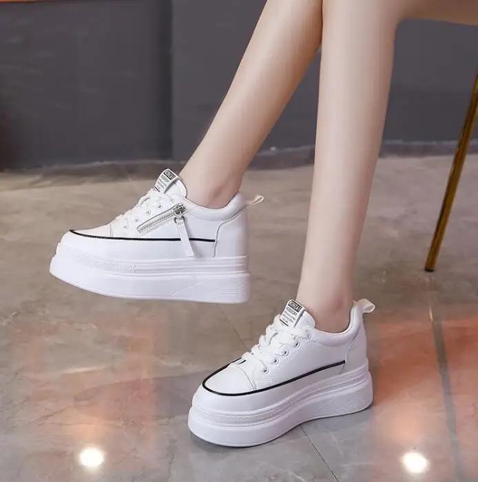 Fashion NEW Spring Autumn New Slope Heel Thick Sole Heightened Small White Shoes Lace-up Small White Shoes Single Shoe