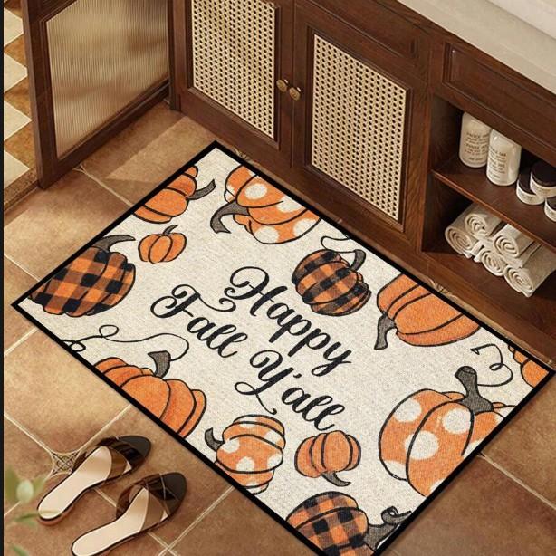 

Halloween Vintage Scary Pumpkin Skull Spider Bat Black Cat Mat Festive Decorative Carpet Rug for Front Door Home Decoration 40X60CM