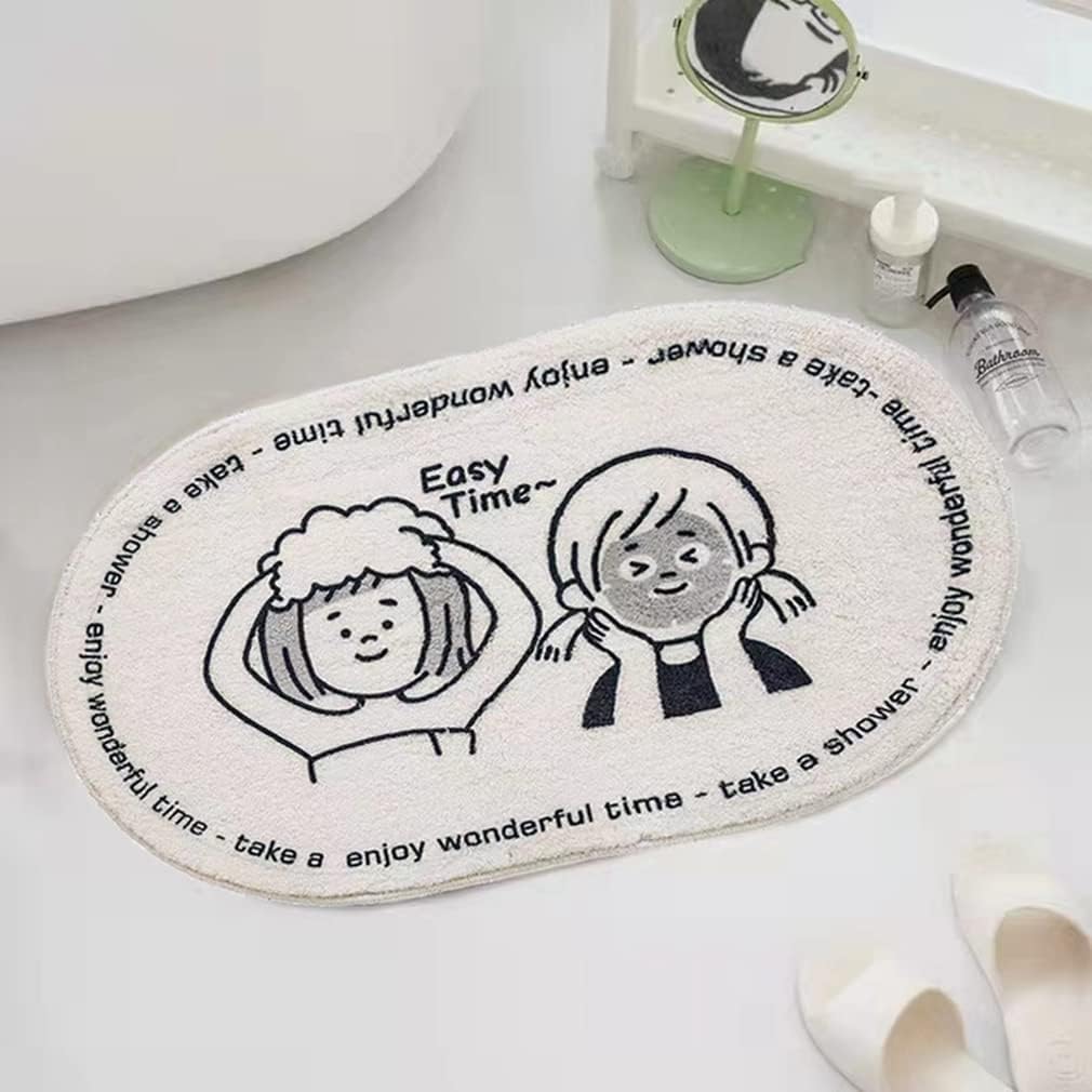 

Cartoon Oval Plush Floor Mat Soft Comfort Bathroom Foot Mat Cute Living Room Bedroom Kitchen Area Carpet Home Decor 40x60cm 16x24inch