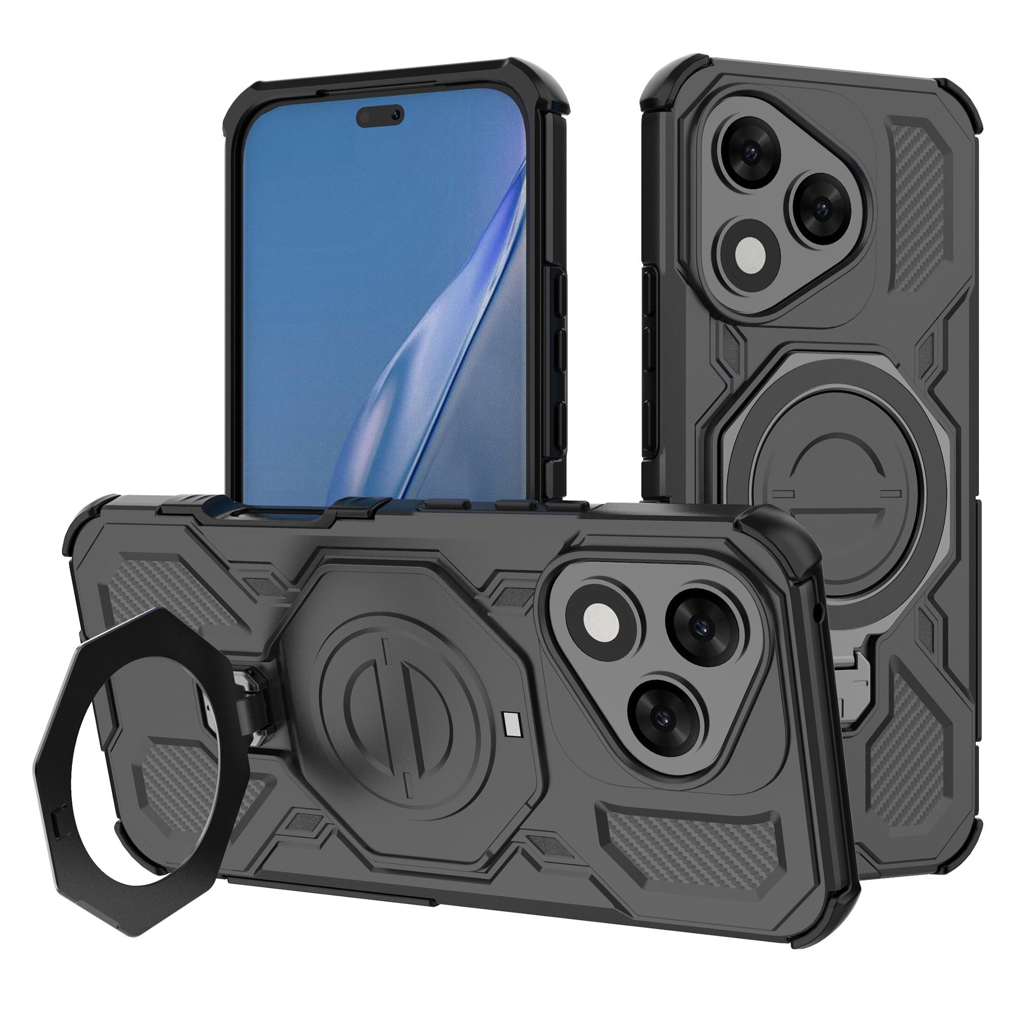 

For Honor 400 Lite 5G Magnetic Case Rotating Metal Kickstand Shockproof PC+TPU Phone Back Cover Black