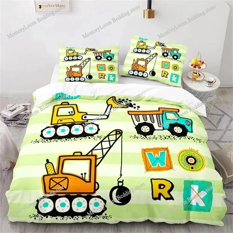 Bouwvoertuig Graafmachine Dekbedovertrek Set King Queen Volledige Maat Polyester Beddengoed Set Voor Kinderen Jongens Meisjes Dekbedovertrek