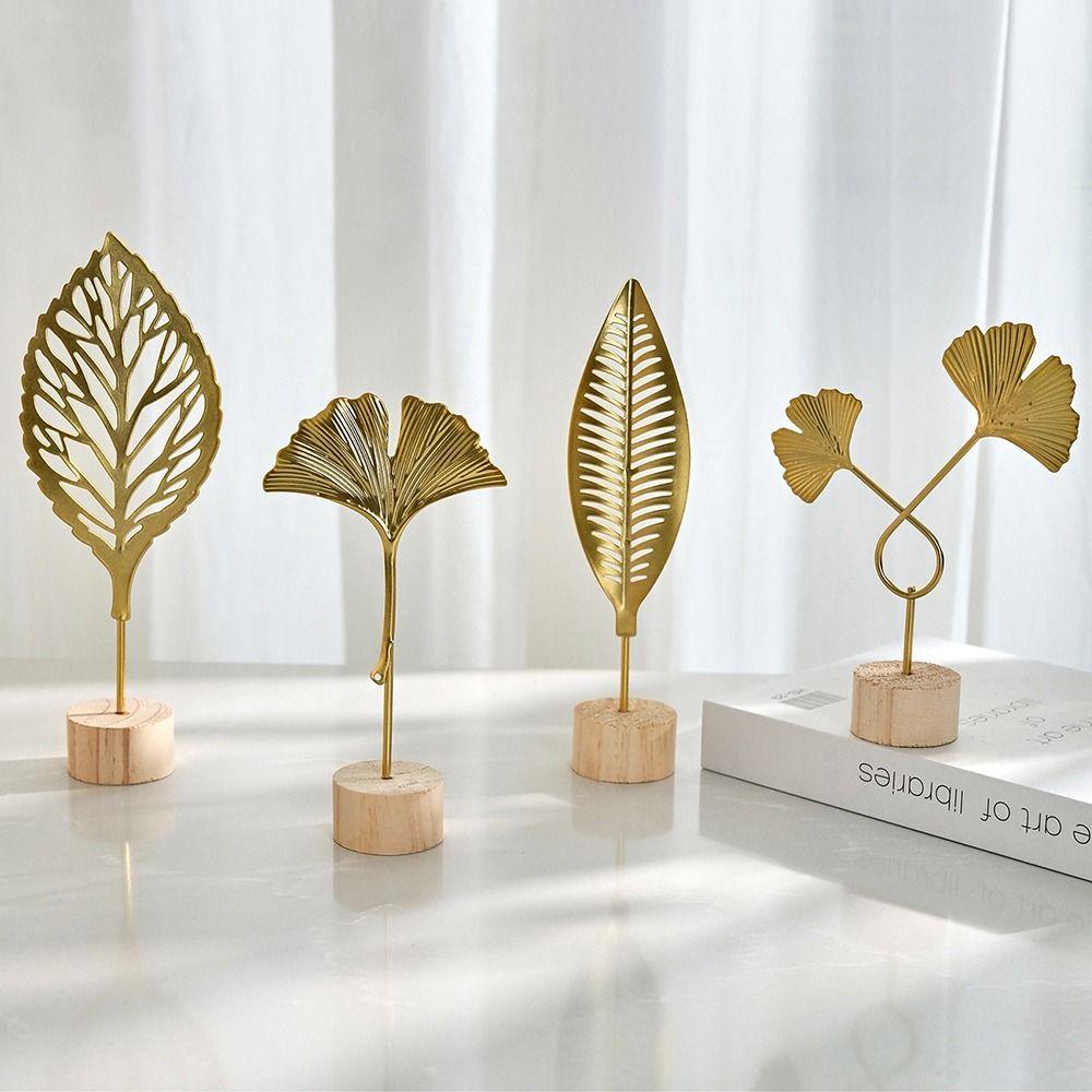 Gold Grey Iron Art Leaves Figurine Metal Ironwork Desktop Ornament  Entrance Decoration