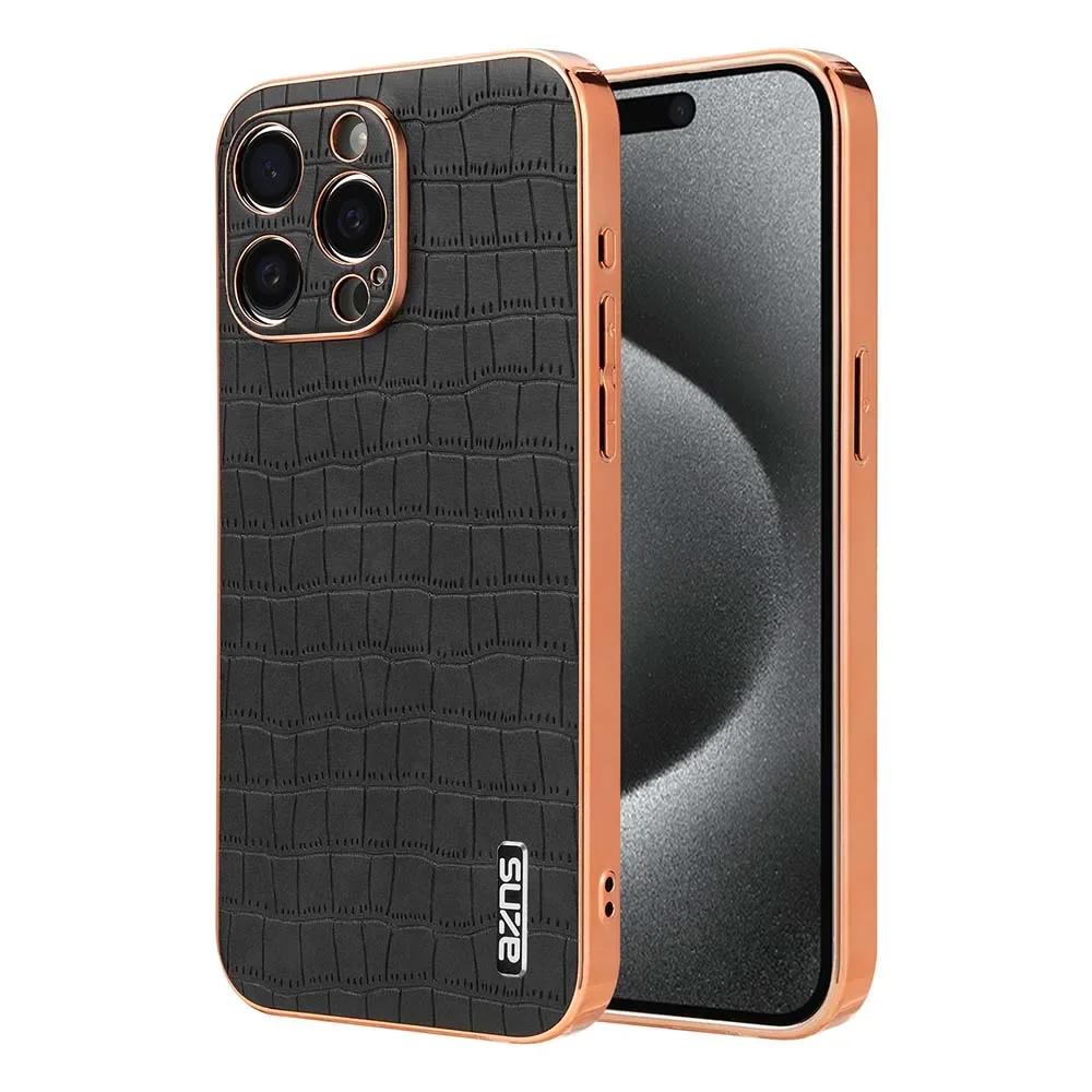 

Alligator Style PU Leather Phone Case For iPhone 17 Air 15 16 14 13 12 11 Pro Max Plus Camera Protect Plating Shockproof Cover iPhone 17 Pro чорний