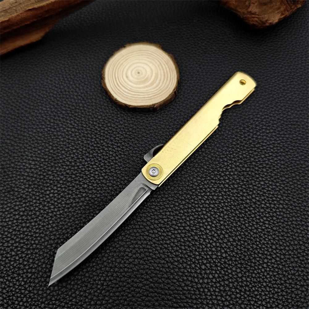 Mini Higonokami Folding Pocket Knife Small Kitchen Knives Sharp Steel Blade Brass Handle Meat BBQ Knives Vegetable Fruits Knife
