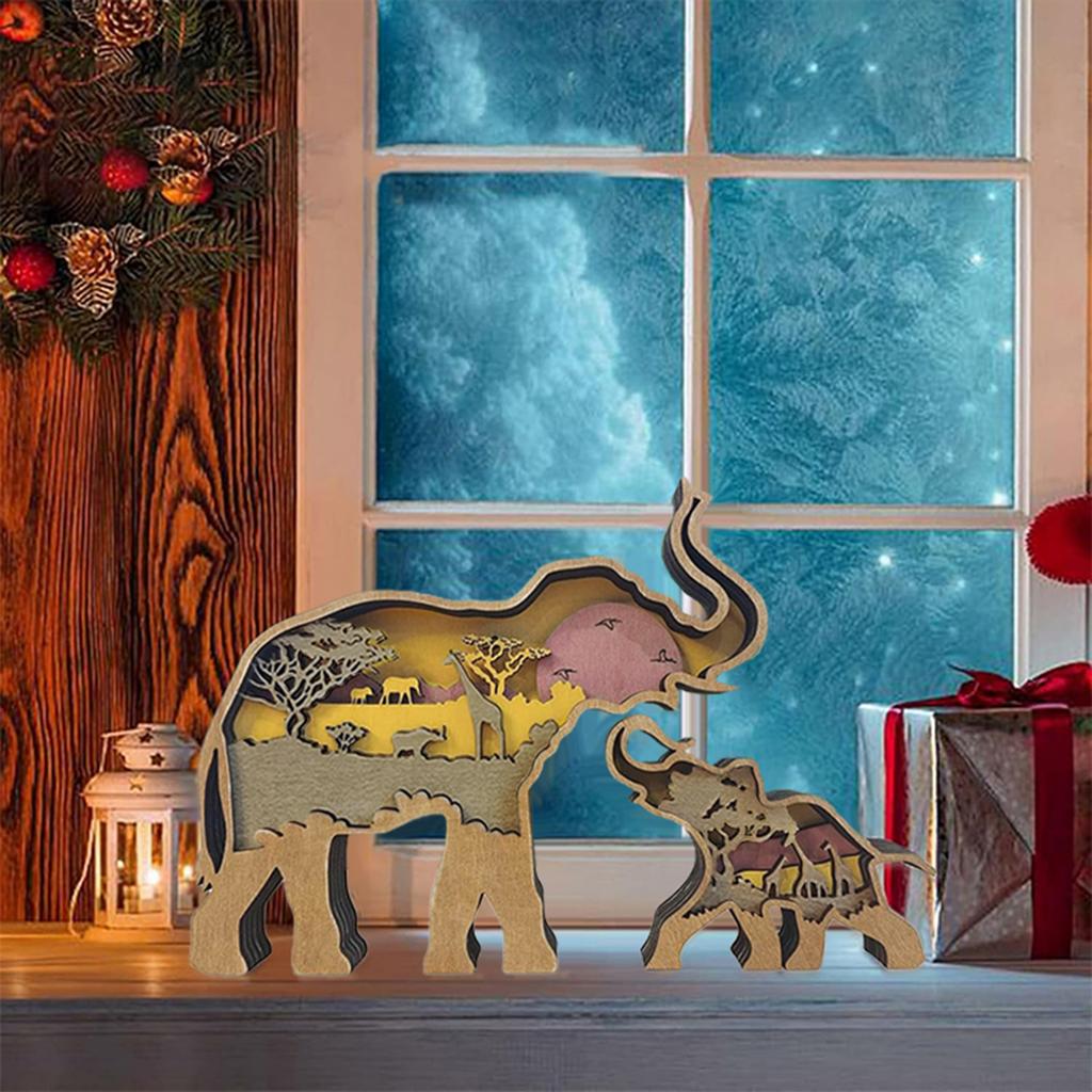 3D Wood Carving Animals Home Decorative Bear Elephant Wolf Presents Ideas Christmas Living Room Office Decor Gift for Friends