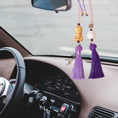 Traditional Style Fegshui Wood Car Hanging Ornament Buddhas Statue Car Pendant Rear View Mirrors Ornament