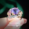 Two-color Gold Craft Handmade Inlaid Fireworks Cut Purple Diamond Ring, Colorful Flower Opening Colored Treasure Ring