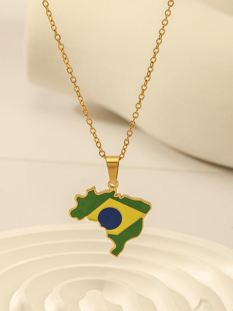 Unisex World Map Jamaica Pendant Necklace