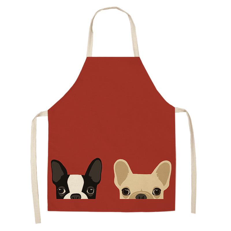 1 Stück niedliche Cartoon-Hundekatze bedruckte Küchenschürzen aus Baumwolle und Leinen für Zuhause, Küche, Backen, Café, Reinigungszubehör