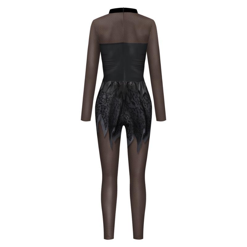 Outer Halloween Witch Suit Digital Printed onesie Black Full Body Uniform Female