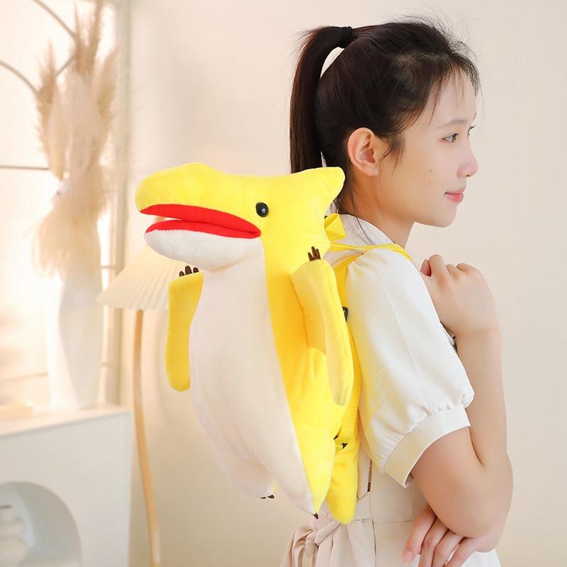 Simulated Cute Pterosaur Plush Backpack for Children Large Capacity Dinosaur Backpack for Men and Women Small Schoolbag Doll Gift