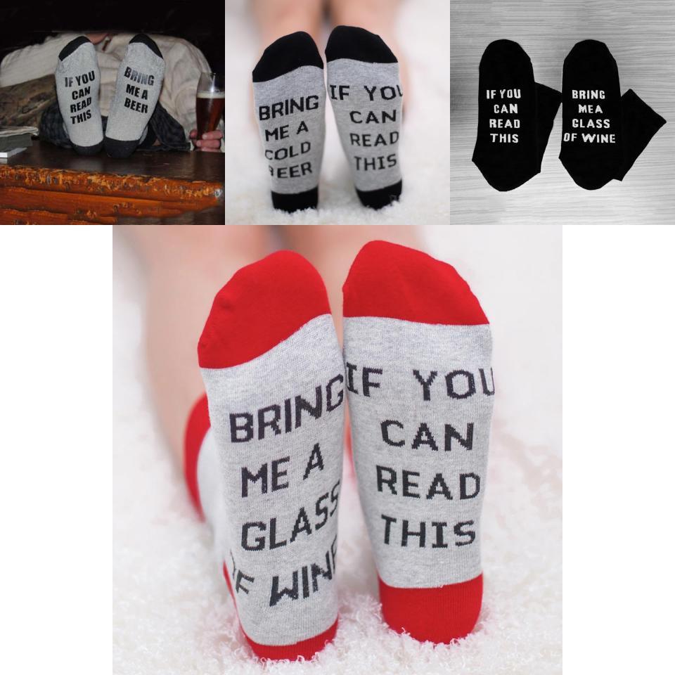 If You Can Read This Unisex Cotton Mid-calf Socks With Embroidered English Letters Breathable Shaping Sweat-absorbing
