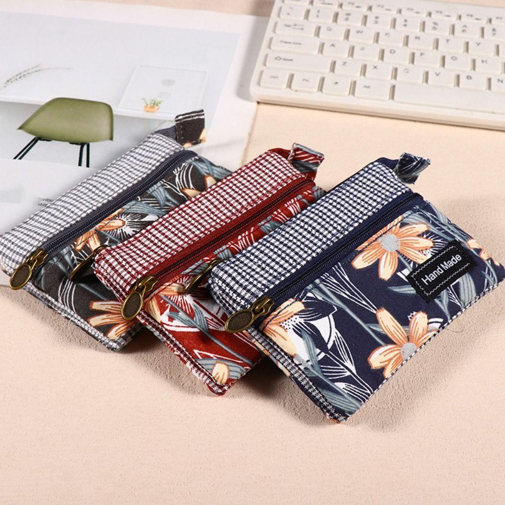 Fashion Printed Fabric Money Bag Double Zipper Ethnic Style Handbag Coin Purse Women Girls