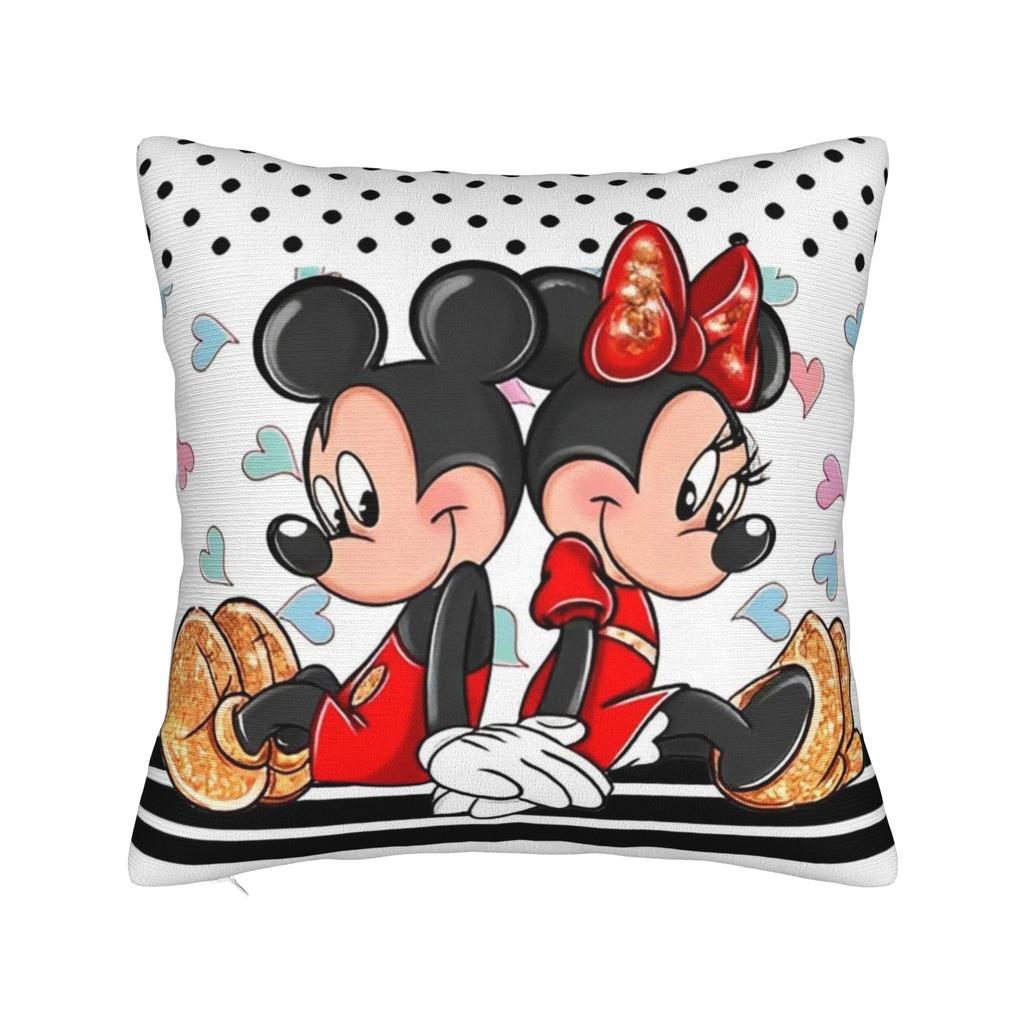 Mickey and Minnie Mouse Pillowcase Polyester Cushion Cover Gift Cute Cartoon Throw Pillow Case Cover Seater Zippered 45*45cm