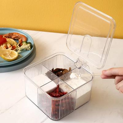 Kitchen Seasoning Box 4 Grids Spice Jar with Lid Transparent Plastic Condiment Container Moisture Proof Portable Storage Case