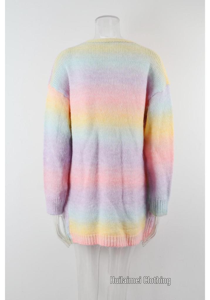 Cardigan en maille arc-en-ciel Hiver 2026 Grande Taille pour Femme