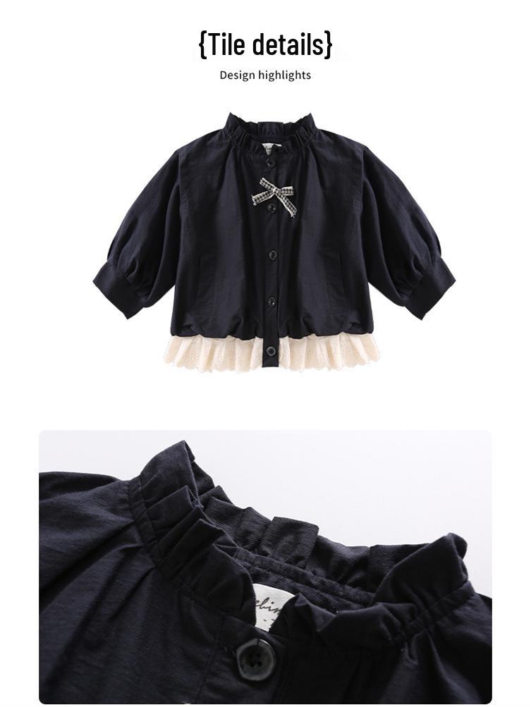 Girls' Korean Style Jacket with Bow - 2025 Spring/Autumn Lightweight Fashion Top