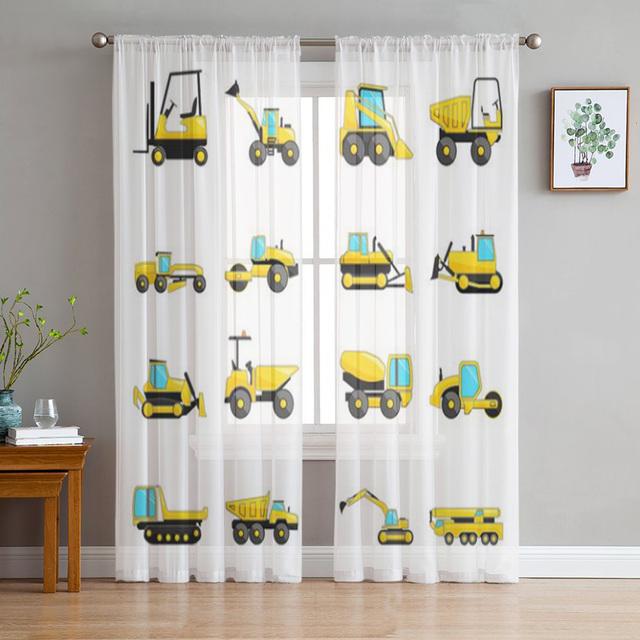 Car Vehicle Road Sign Sheer Curtain For Living Room Bedroom Kitchen Modern Tulle Window Treatment Home Decor