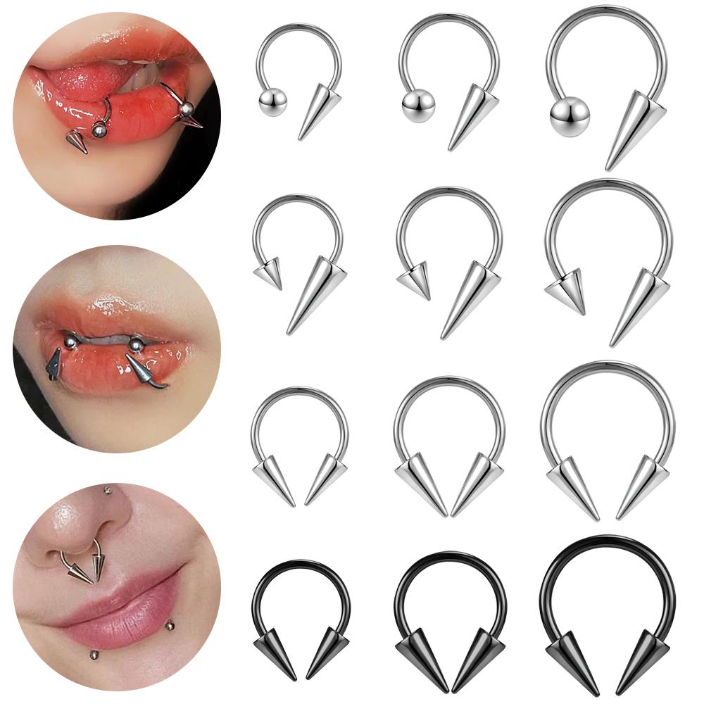 ZS 16G Anello Septum a Cono Acciaio Inossidabile Ferro di Cavallo Piercing Naso Spina Anelli Labbra Colore Nero Trago Helix Orecchino Gioielli per il Corpo