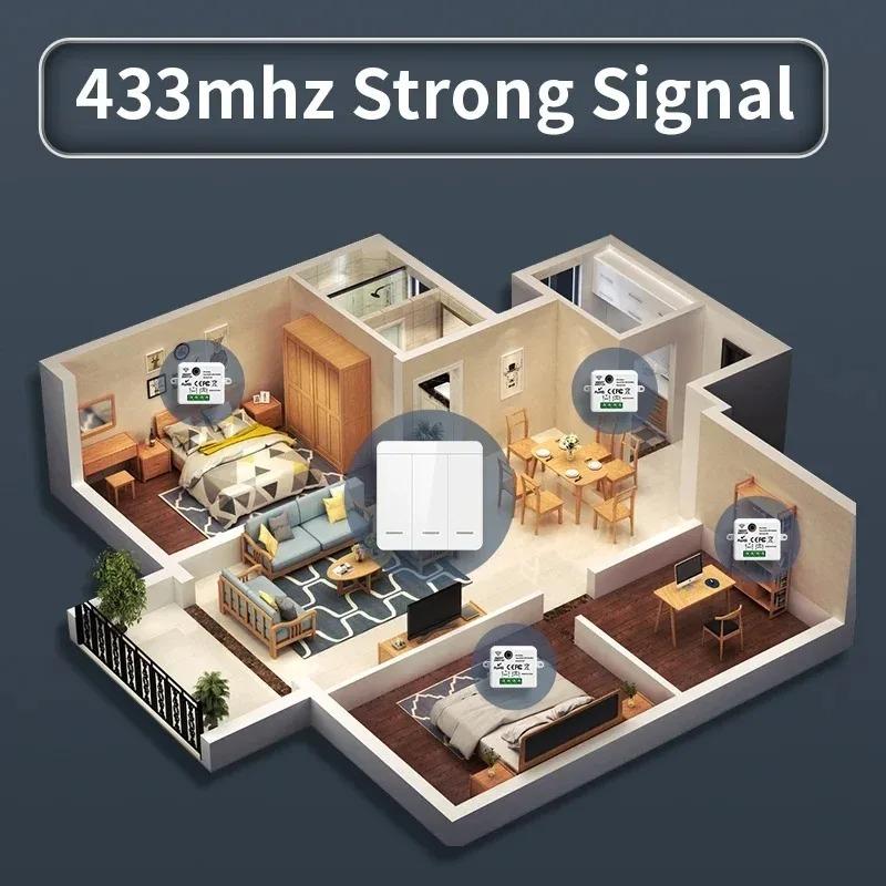 Interrupteur d'éclairage intelligent sans fil 433Mhz RF 86 Interrupteur mural 1/2/3 Gang Interruptor Interrupteur d'éclairage intelligent Mini récepteur relais pour maison Lumière LED Lampe Ventilateur