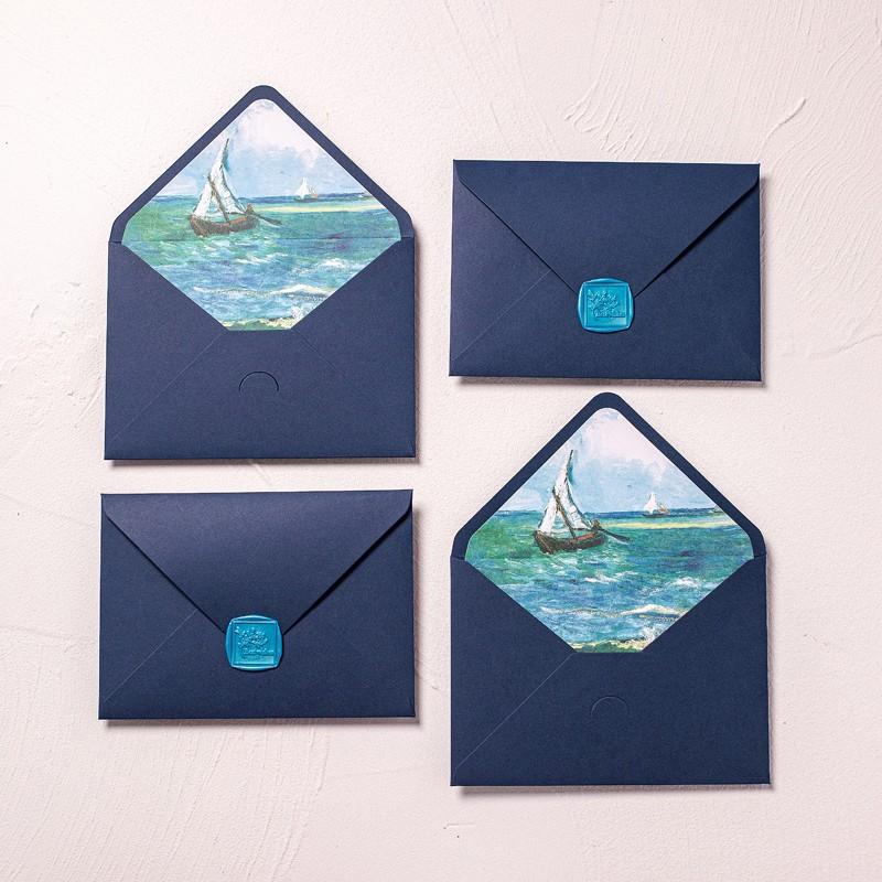 

5 шт./партия синих высококлассных романтических конвертов Ван Гога с подкладкой, высококлассная открытка-приглашение