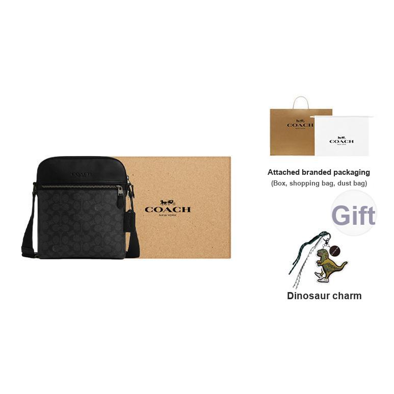 Coach Houston 22 Logo Zip Closure PVC Crossbody Shoulder Bag Small Men Bags Black Gray CZ398-QBMI5