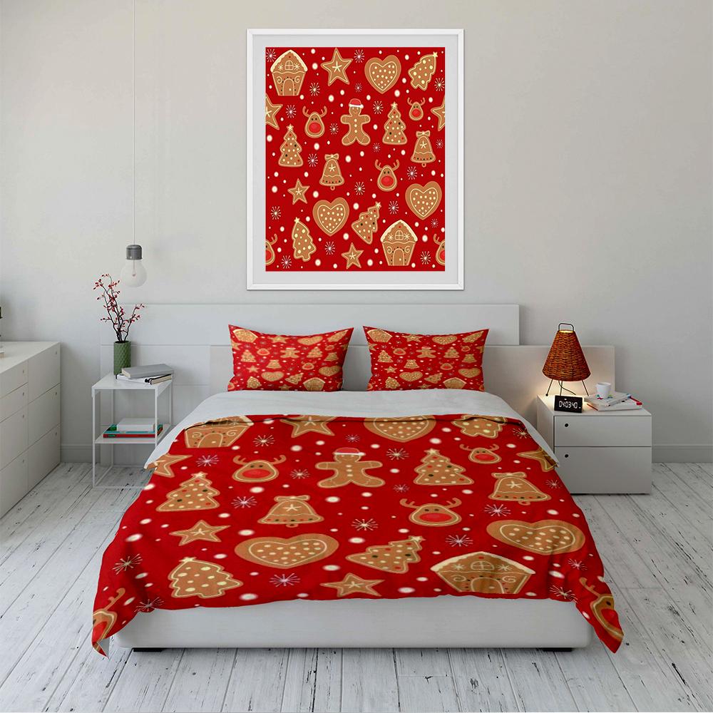 Christmas Gingerbread Pattern Bedding Set Bedding set (1 duvet cover, 2 pillowcases, duvet not included)