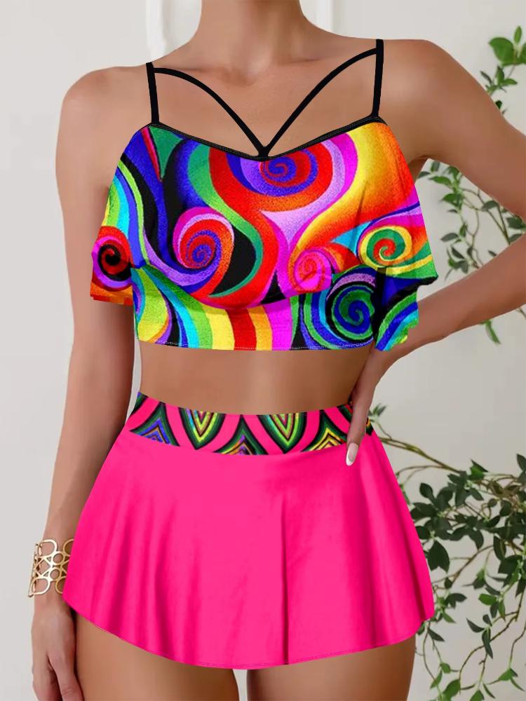 Summer Oil Painting Art Flower Printing Sexy Swimwear Bikini Swimwear Beachwear Vacation Casual Swimwear S-5XL