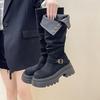 Fashion Versatile Pleated Foldable Boots Women's Autumn and Winter 2025 New Retro Solid Color Fashion Boots