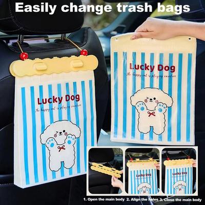 20 Pièces Sac à Ordures Portable Suspendable pour Voiture avec Support Sacs à Ordures Épais pour Siège Arrière de Voiture Sac de Rangement pour Voiture Dessin Animé