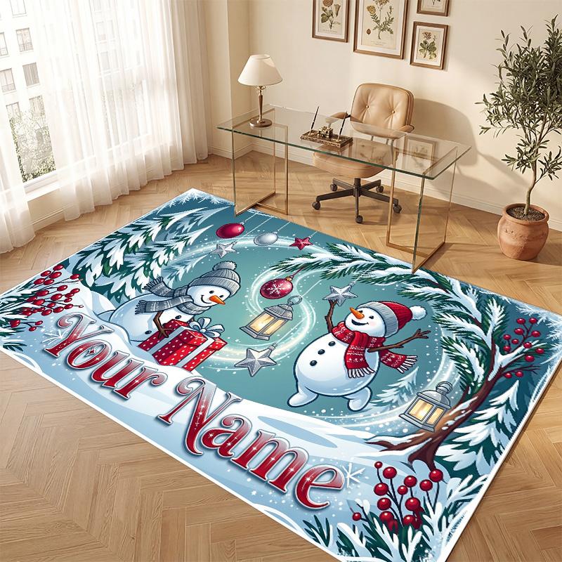 Winter Theme Soft Crystal Velvet Rug Custom Name & Text Print Non Slip Floor Rug for Bedroom Living Room