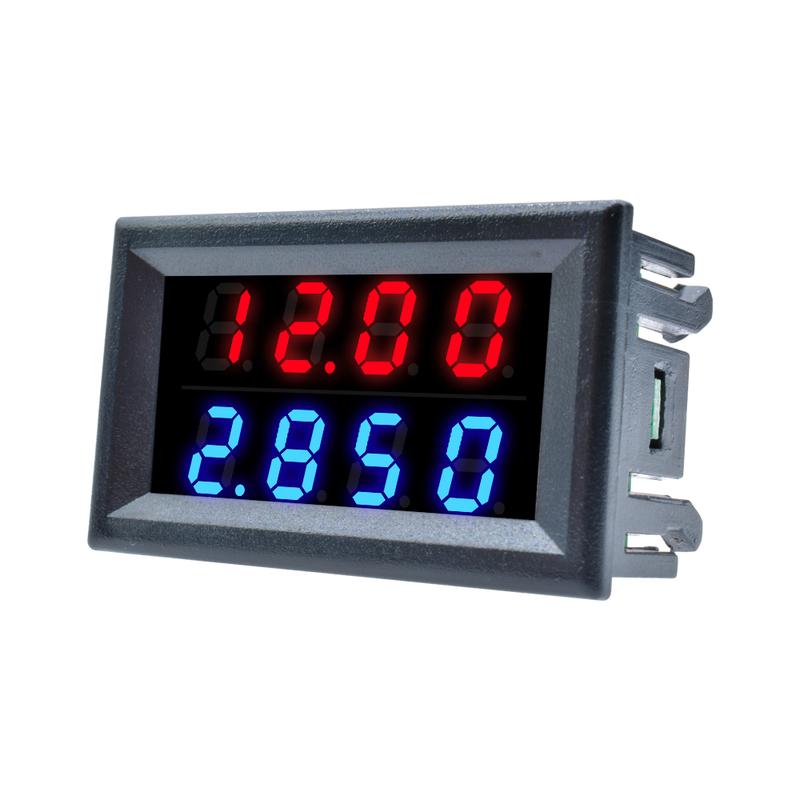 DC 0-200V 10A 50A 100A Mini Digital Voltmeter Ammeter 4 Digit 5 Wires Voltage Current Meter Tester Blue Red Dual LED Display