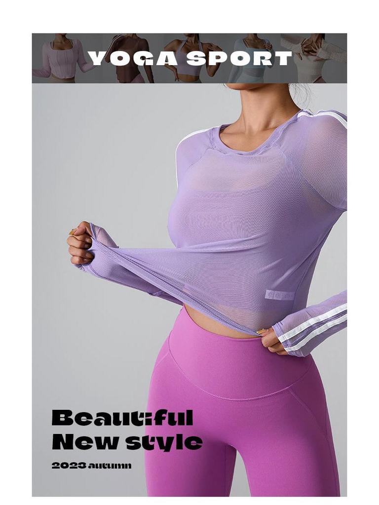 Damen Colorblock Mesh Schnelltrocknend Langarm Slim Fit Sport-Überwurf