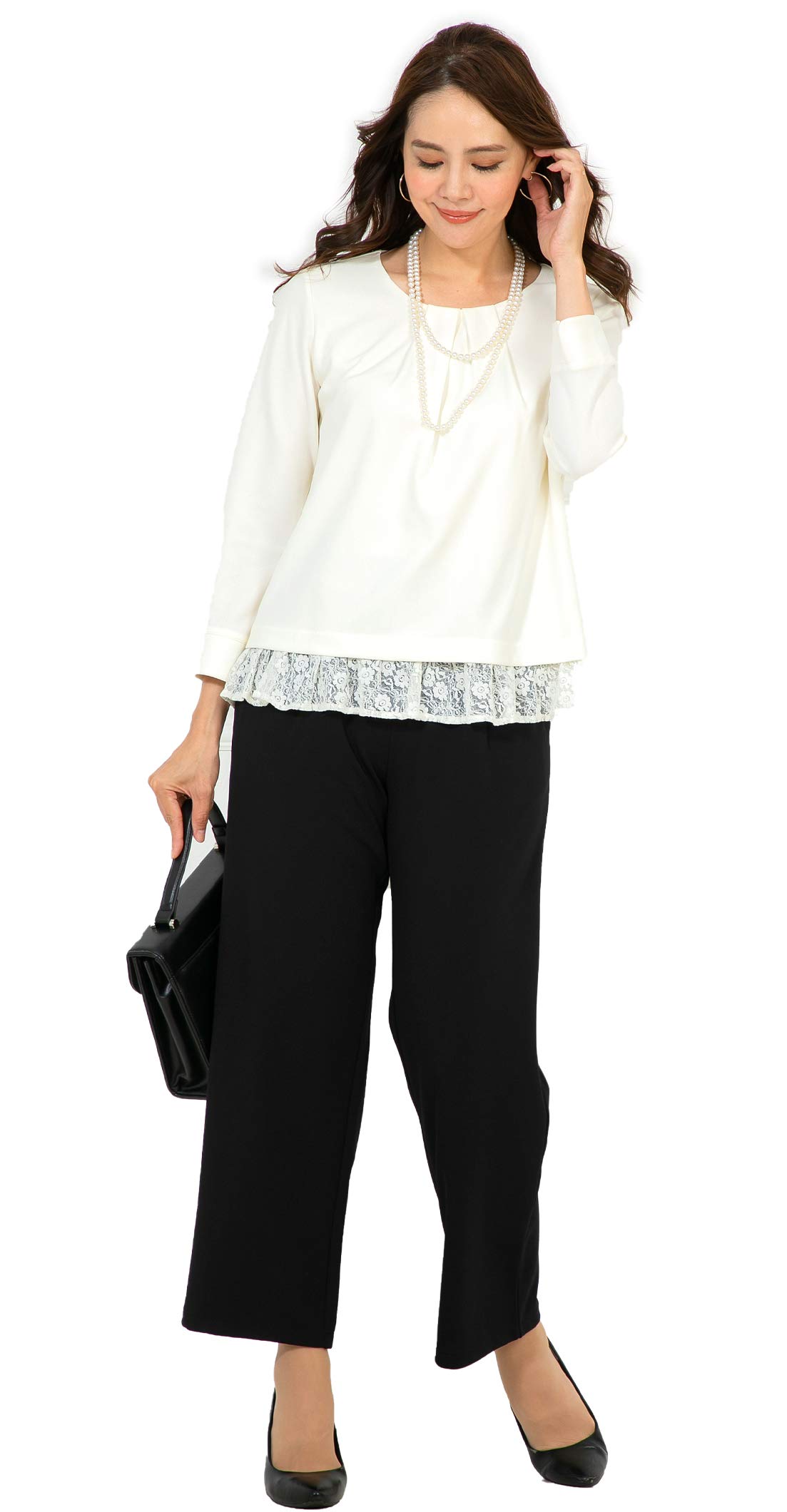 

for pants stylish pants pants L black and white [Add Rouge] Set-up women, dress, suit, suit, [t5306] [wide]