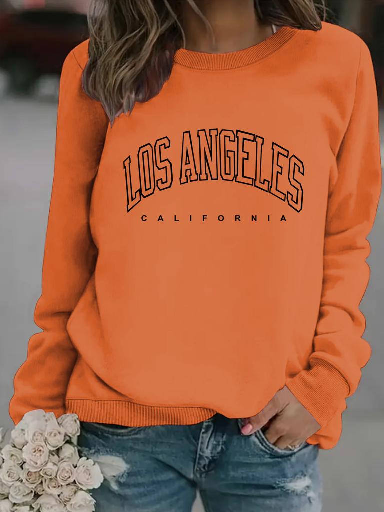 European, American Autumn and Winter Women's Clothing Casual Long-sleeved Crew Neck LOS ANGELES Printed Pullover Sweater