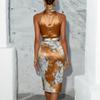 Spring New European and American Style Neck Printing Satin Dress Elegant Temperament Evening Dress