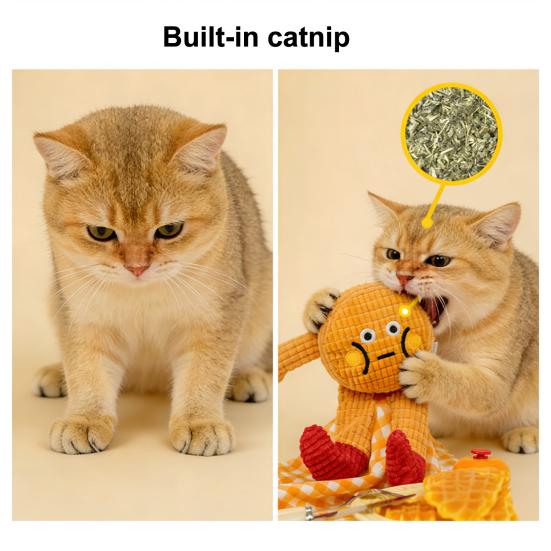 Crinkle Sound Cat Toy Catnip Cat Chew Toy Interactive Plush Waffle Kitten Teething Toy for Indoor Cats Biting Entertainment
