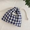 Multifunkční bavlněná kostkovaná úložná taška se stahovací šňůrkou pro ženy Přenosná úložná taštička na konečnou úpravu Roztomilá taštička na make-up Organizér na sladkosti