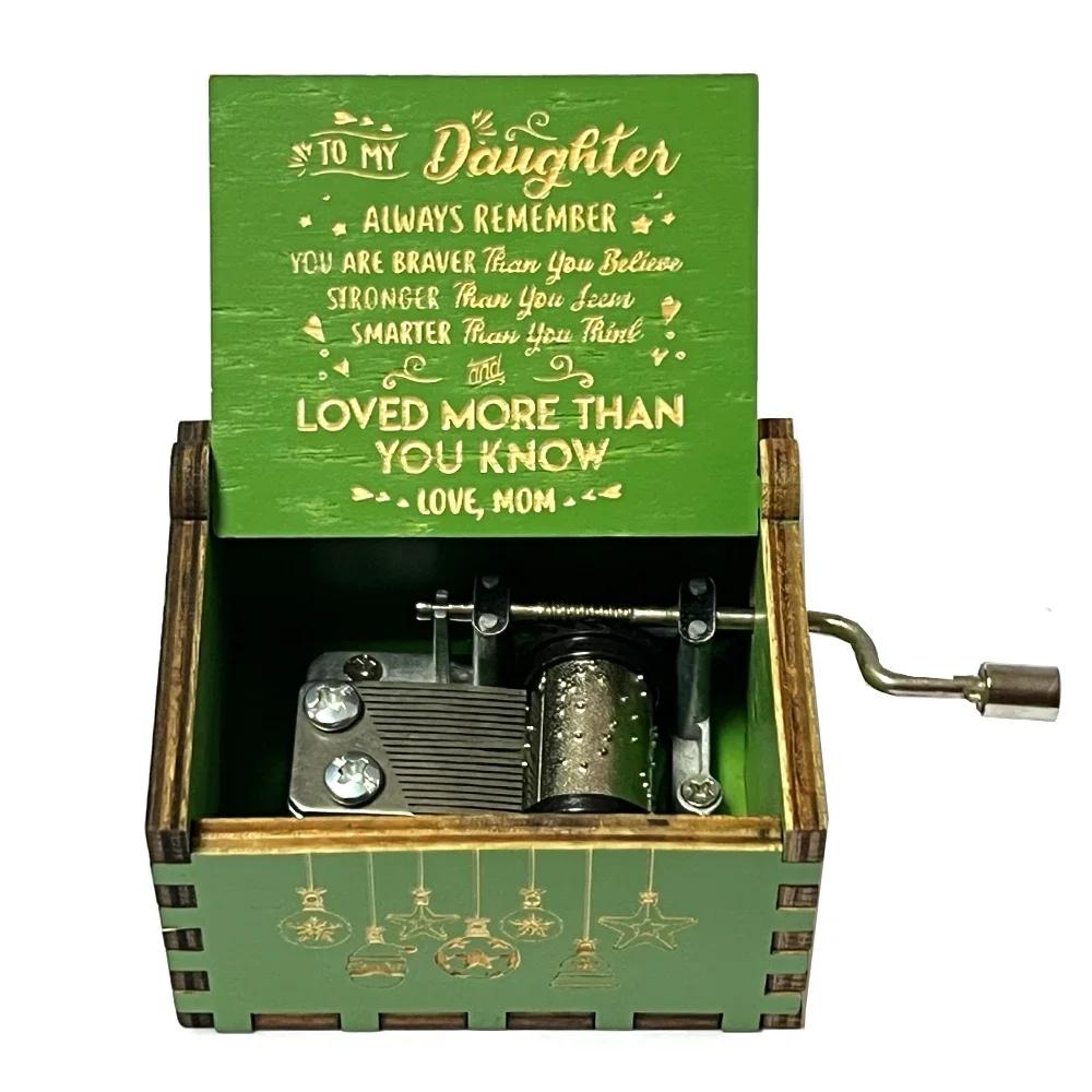 Christmas wooden painted music box wooden hand crank music box holiday gift