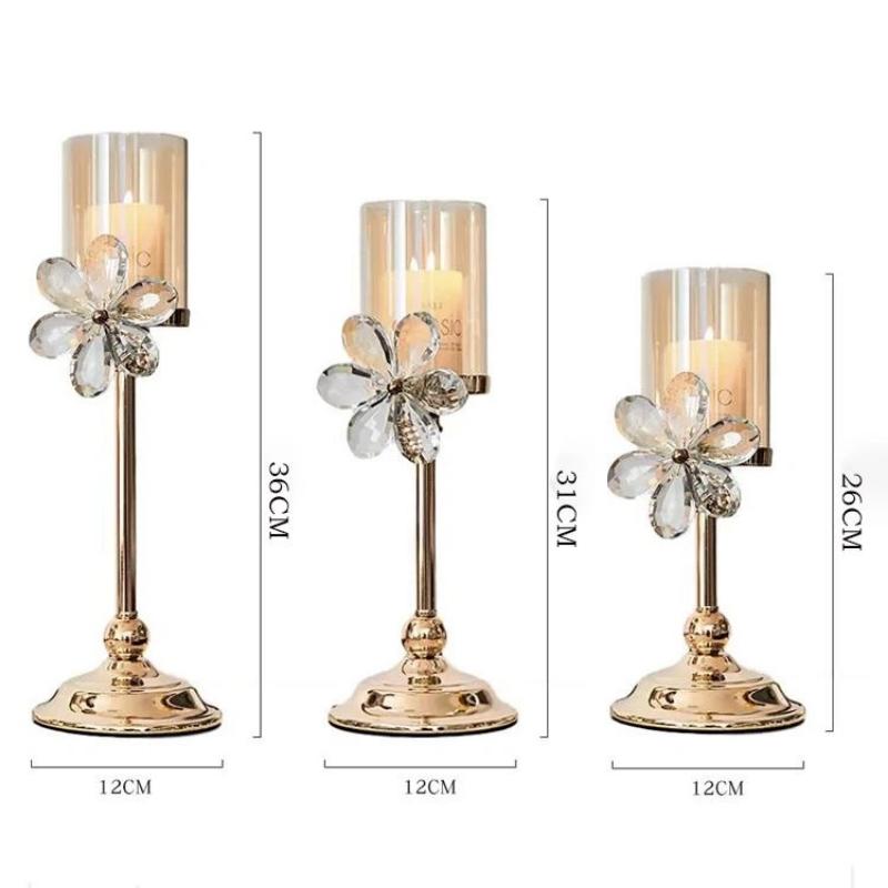 European Crystal Flower Metal Candle Holder, Vintage Romantic Candlelight Decor Stand
