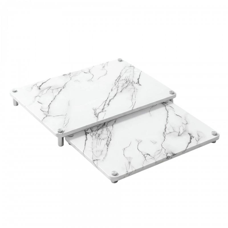 2-Tier Kitchen Drying Rack With Cutlery Holder Marble-Style Countertop Drainage Shelf Dishes Cups Utensils