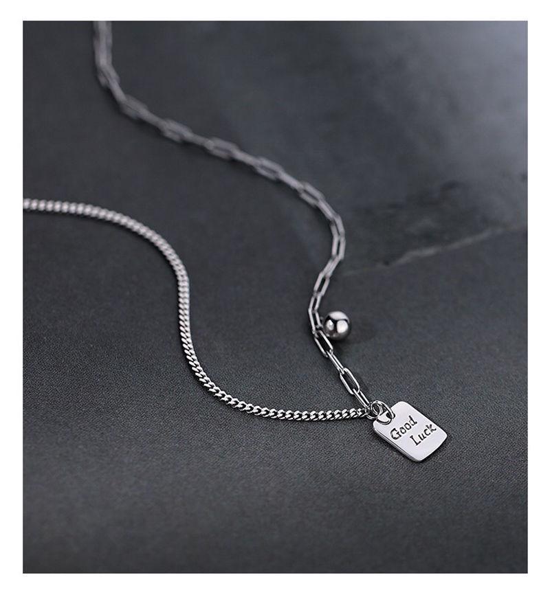 925 Sterling Silver Lucky Square Necklace - Trendy High-End Clavicle Chain Pendant for Women