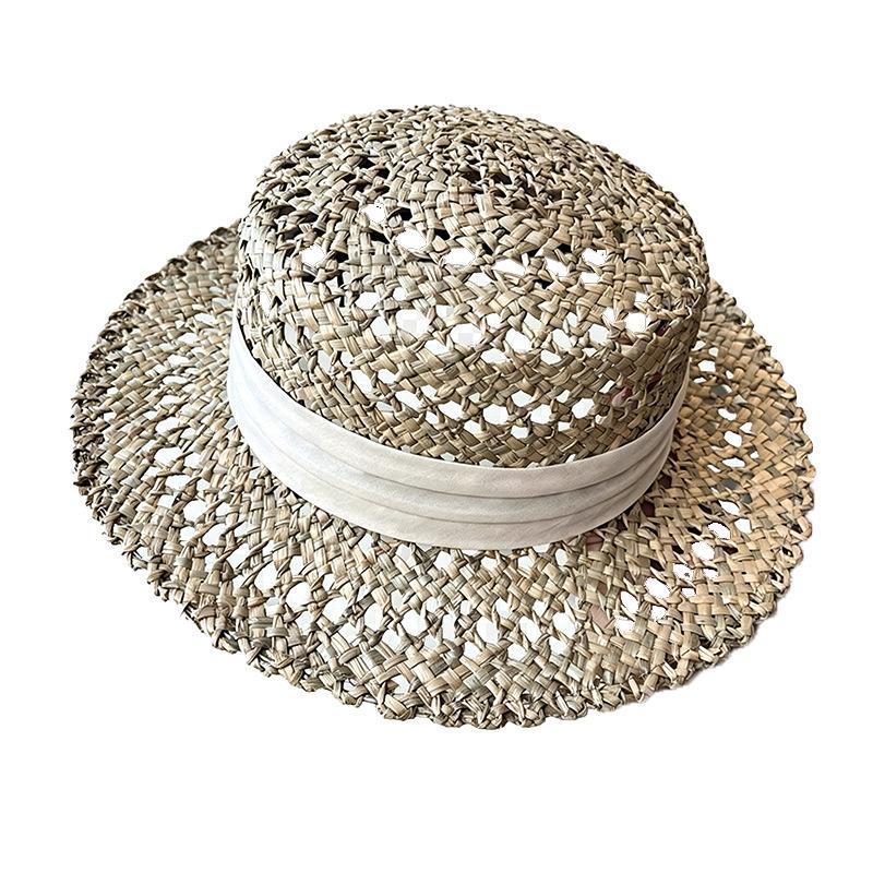 French Hepburn style salty grass woven retro straw hat women's spring summer straw woven big brim seaside vacation sun hat
