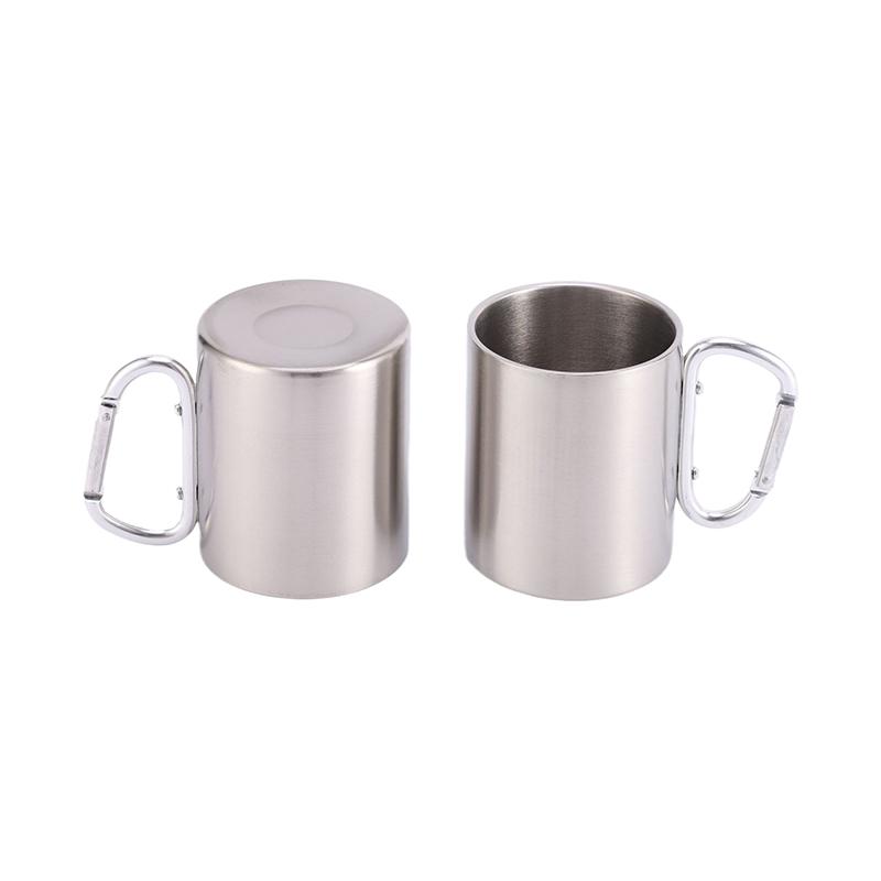 220/300Ml Camping Travel Stainless Steel Cup Carabiner Hook Handle Picnic Water Mug Outdoor Travel Hike Cup