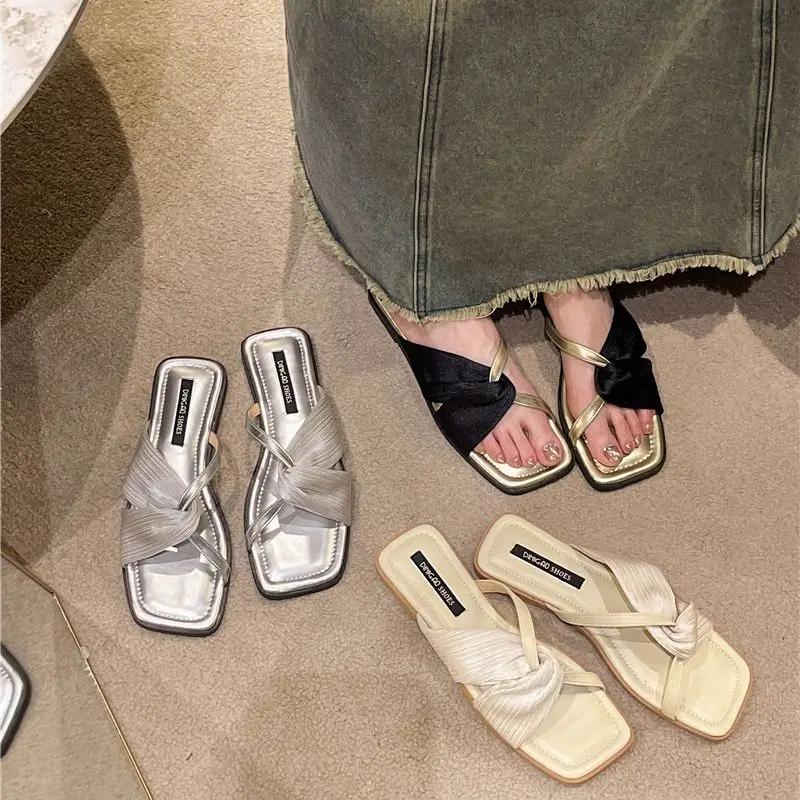 Fashion Shoes Sexy Slides Home Women's Slippers and Ladies Sandals Flat Apricot Outside House Indoor Ins F on Promotion Y Korea Style G