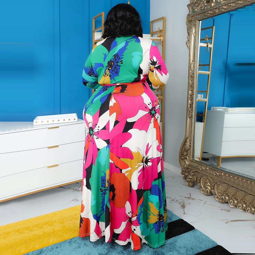 Jarní a podzimní dámské šaty Velké sexy šaty s výstřihem do V a pasem