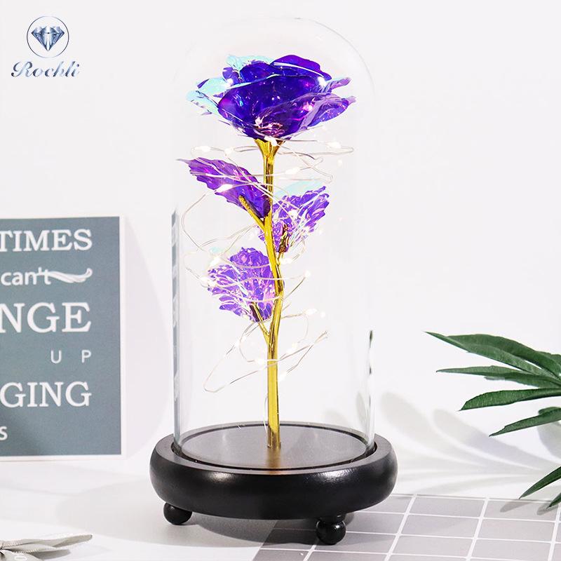Gold Foil Rose Eternal Flower Glass Cover Gift for Valentine's Day, Christmas, New Year