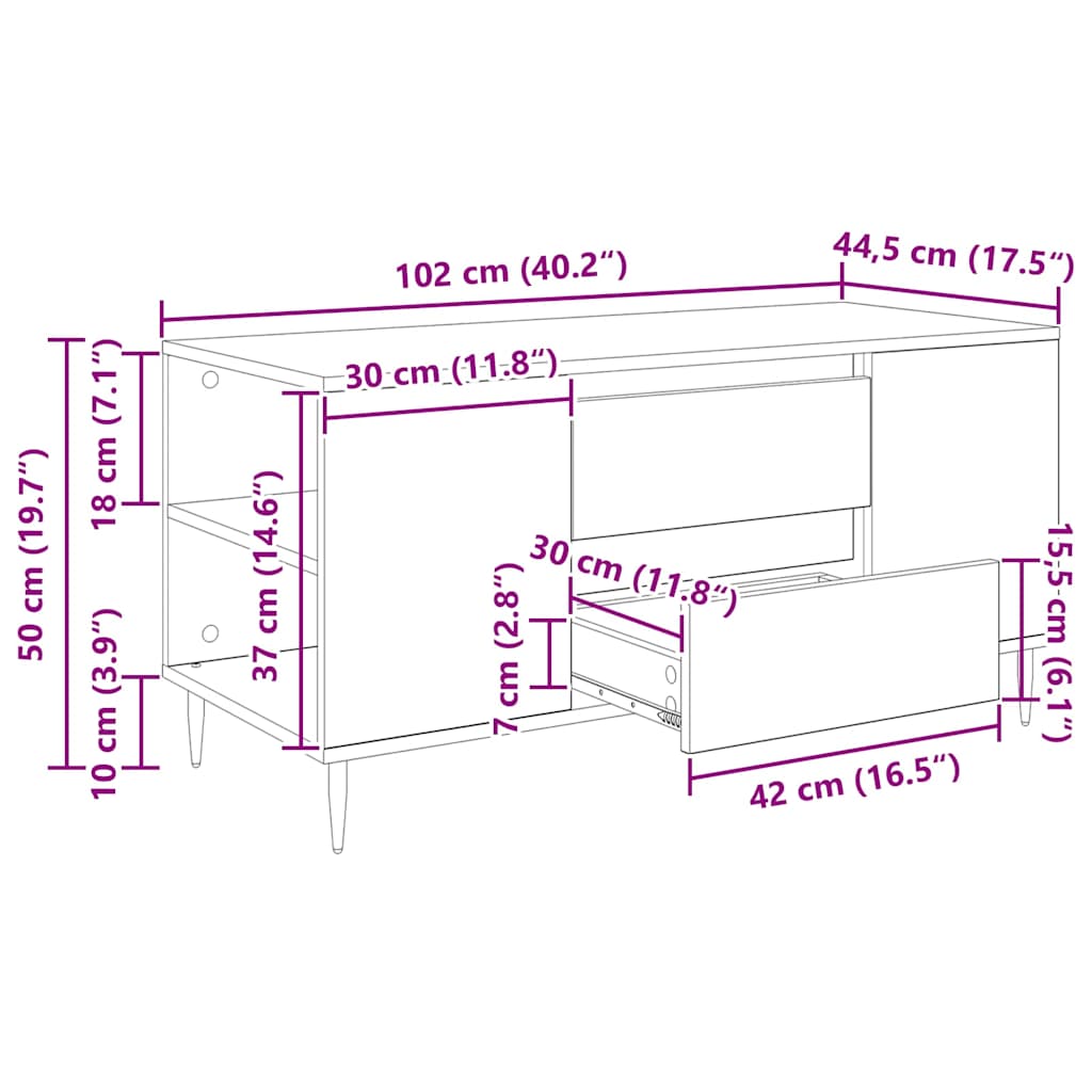 Coffee Table Black Oak Look 102 x 44.5 x 50 cm